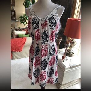 LOFT White Dress with Red and Black Floral Print